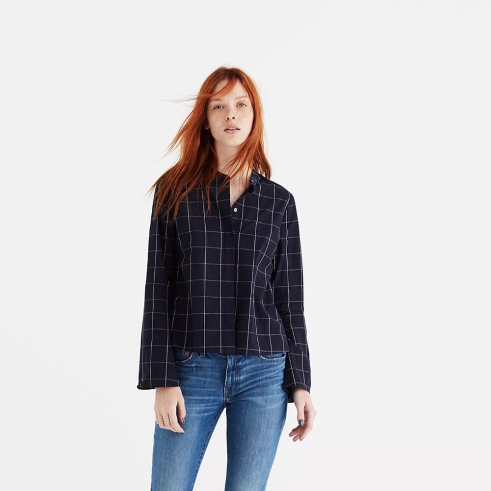Madewell Bell-Sleeve Shirt in Windowpane